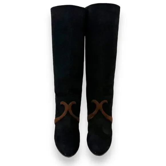 1960's Italian PANCALDI for ERIC COUTURE black and brown suede knee high boots - Picture 15 of 16